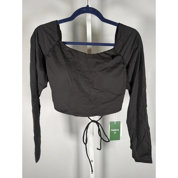 NWT Halara Softlyzero Airy Open Back Cropped Long Sleeve Top Black Size XL - Picture 2 of 6